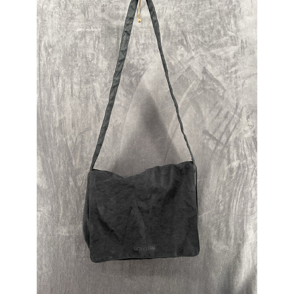 Kenneth Cole Reaction Black Messenger Shoulder Bag Suede Flap‎ Unisex